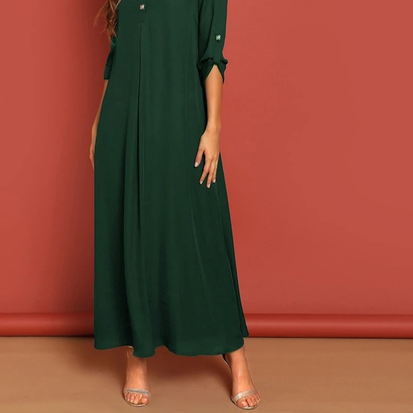 BRAND NEW GREEN MAXI COLLARED SHIRT DRESS SLEEVES - Picture 5 of 5